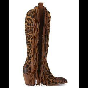 Brown Leopard Fringe Ivanna Tall Cowboy Boot
